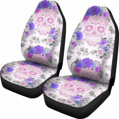 Set Pcs Floral Sugar Skull Day Of The Dead Skull Car Seat Covers