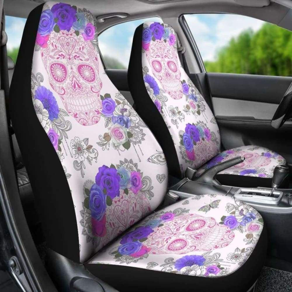 Set Pcs Floral Sugar Skull Day Of The Dead Skull Car Seat Covers