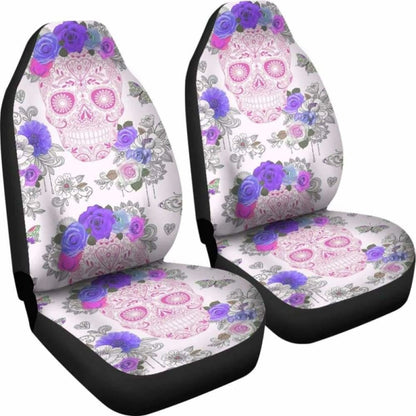 Set Pcs Floral Sugar Skull Day Of The Dead Skull Car Seat Covers