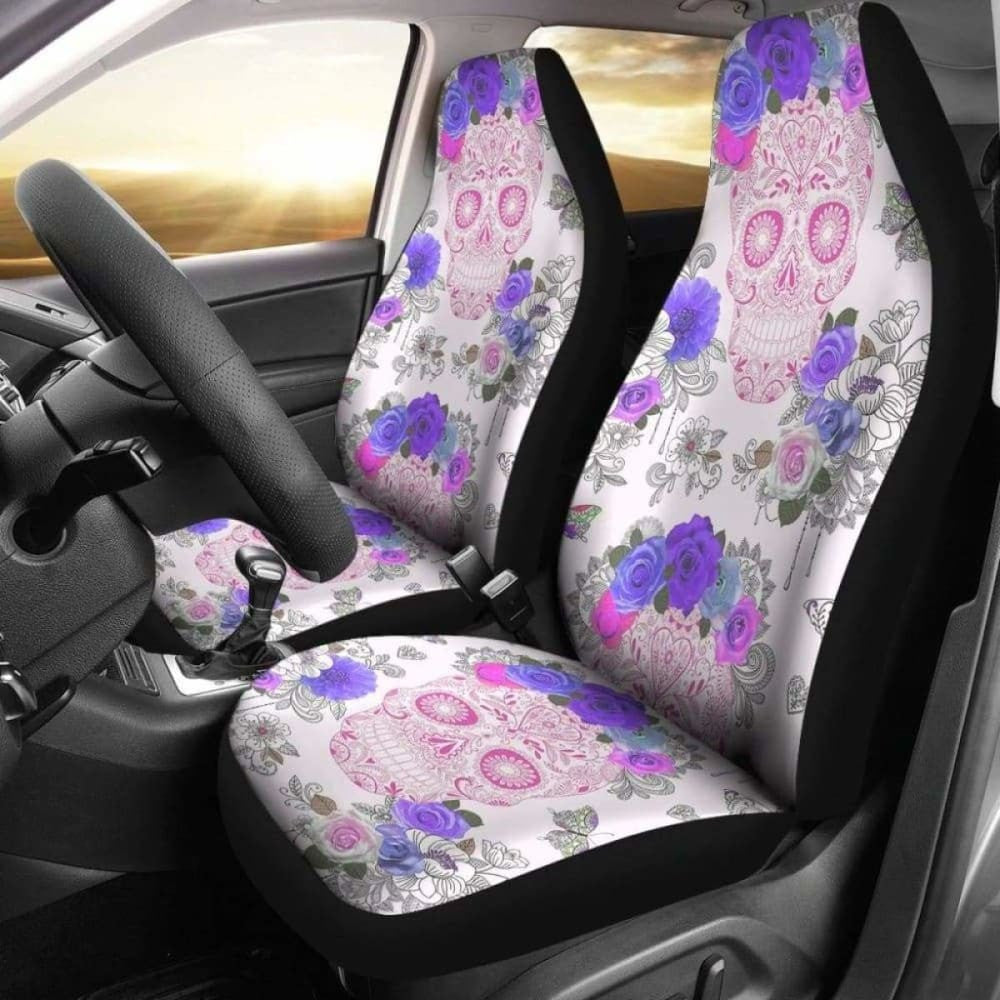 Set Pcs Floral Sugar Skull Day Of The Dead Skull Car Seat Covers