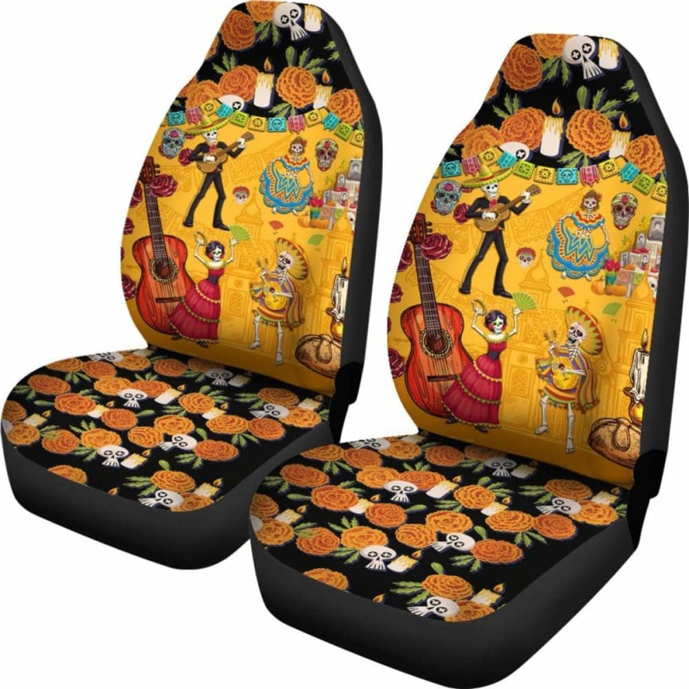 Mexican De Muertos Car Seat Cover Flowers