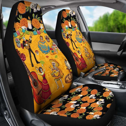 Mexican De Muertos Car Seat Cover Flowers