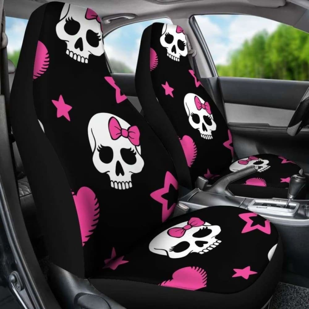 Sugar Skulls Pink Hearts Car Seat Covers