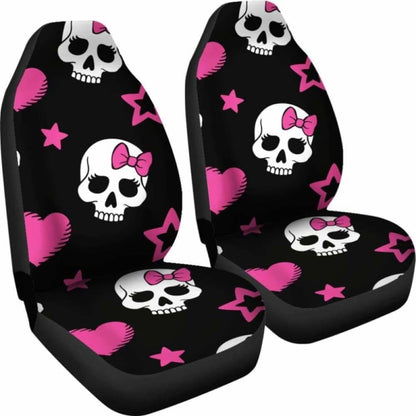 Sugar Skulls Pink Hearts Car Seat Covers