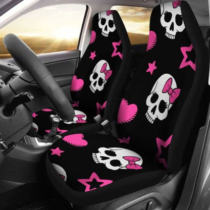 Sugar Skulls Pink Hearts Car Seat Covers