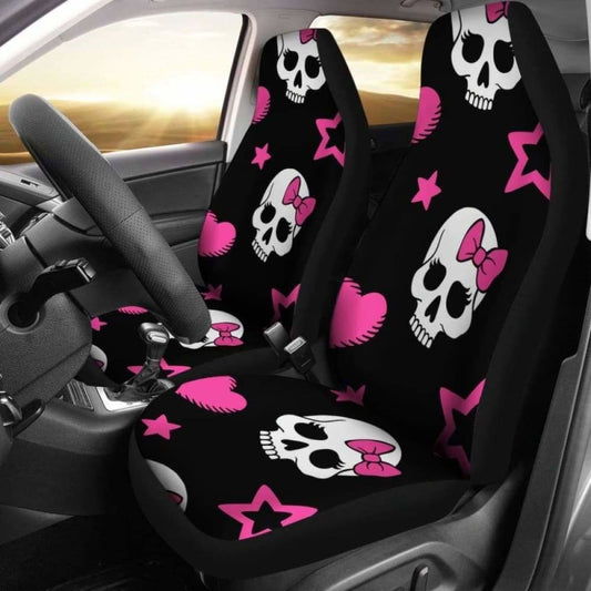 Sugar Skulls Pink Hearts Car Seat Covers