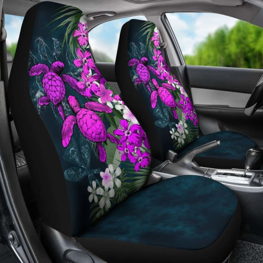Kanaka Maoli (Hawaiian) Car Seat Covers - Sea Turtle Tropical Hibiscus And Plumeria Purple Amazing
