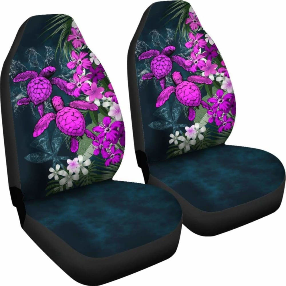 Kanaka Maoli (Hawaiian) Car Seat Covers - Sea Turtle Tropical Hibiscus And Plumeria Purple Amazing