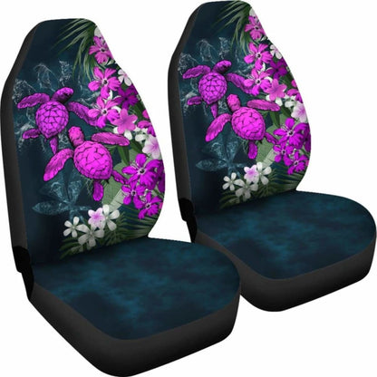 Kanaka Maoli (Hawaiian) Car Seat Covers - Sea Turtle Tropical Hibiscus And Plumeria Purple Amazing