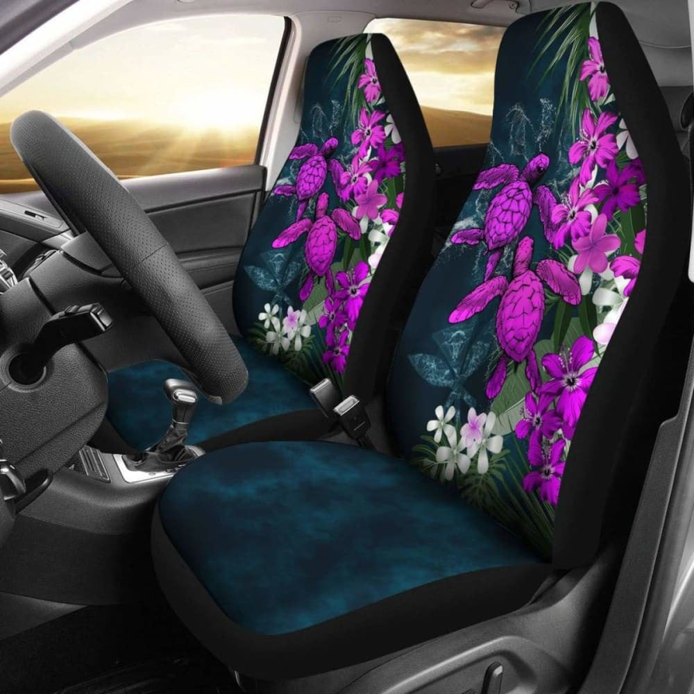 Kanaka Maoli (Hawaiian) Car Seat Covers - Sea Turtle Tropical Hibiscus And Plumeria Purple Amazing