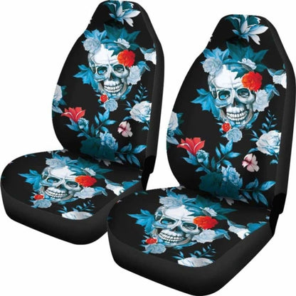 Set Pcs Floral Sugar Skull Day Of The Dead Skull Car Seat Covers