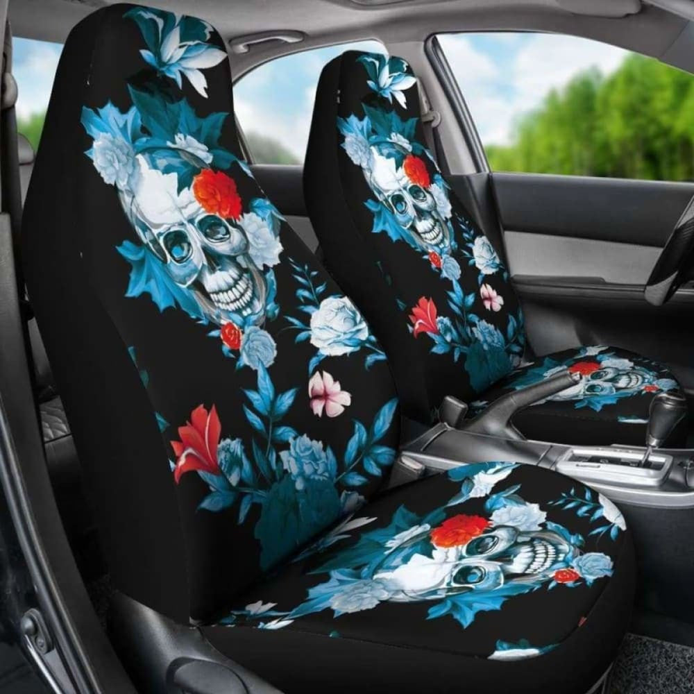 Set Pcs Floral Sugar Skull Day Of The Dead Skull Car Seat Covers