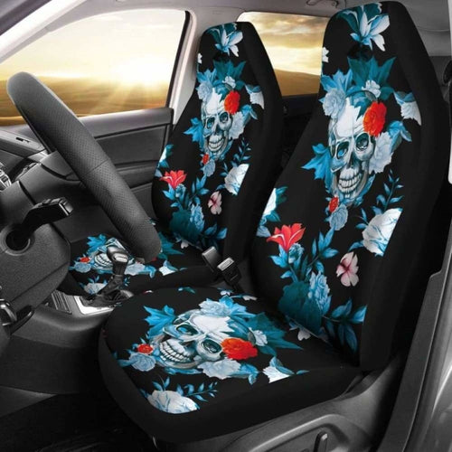 Set Pcs Floral Sugar Skull Day Of The Dead Skull Car Seat Covers