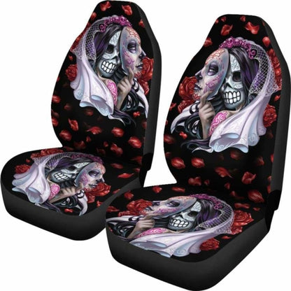 Set Of Day Of The Dead Sugar Skull Car Seat Covers