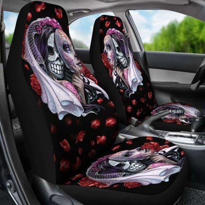 Set Of Day Of The Dead Sugar Skull Car Seat Covers