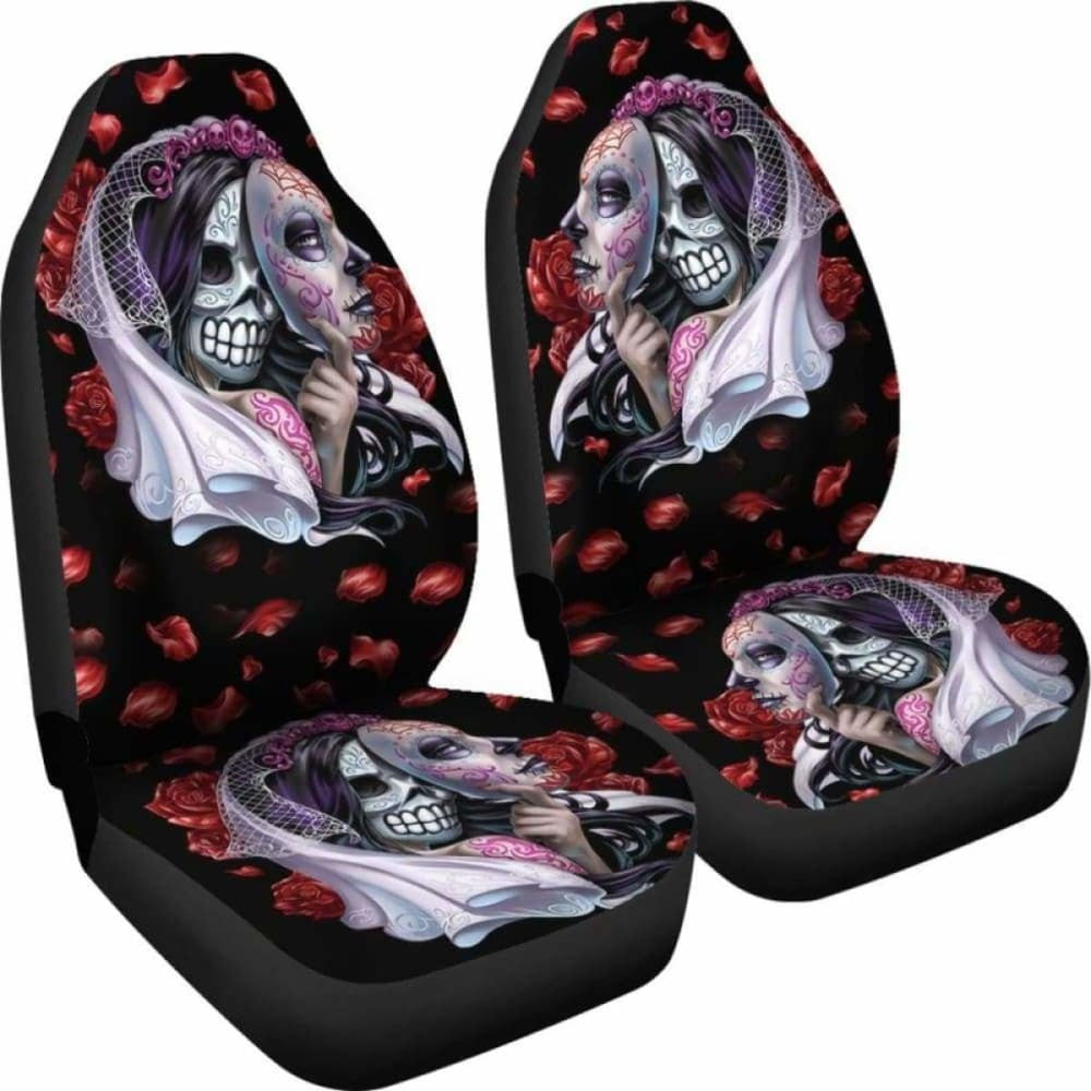 Set Of Day Of The Dead Sugar Skull Car Seat Covers