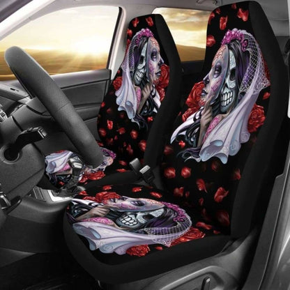 Set Of Day Of The Dead Sugar Skull Car Seat Covers