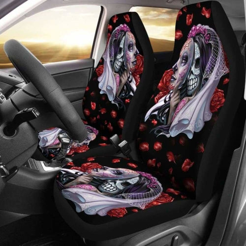 Set Of Day Of The Dead Sugar Skull Car Seat Covers