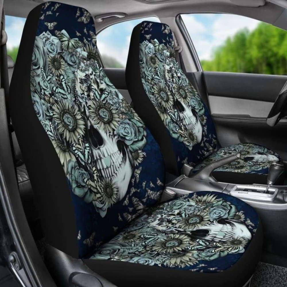 Set Of Floral Sugar Skull Car Seat Covers