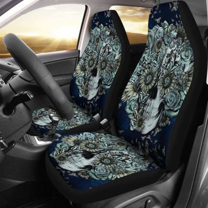 Set Of Floral Sugar Skull Car Seat Covers