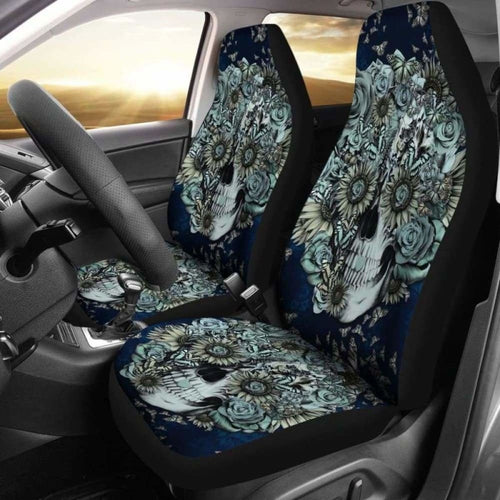 Set Of Floral Sugar Skull Car Seat Covers