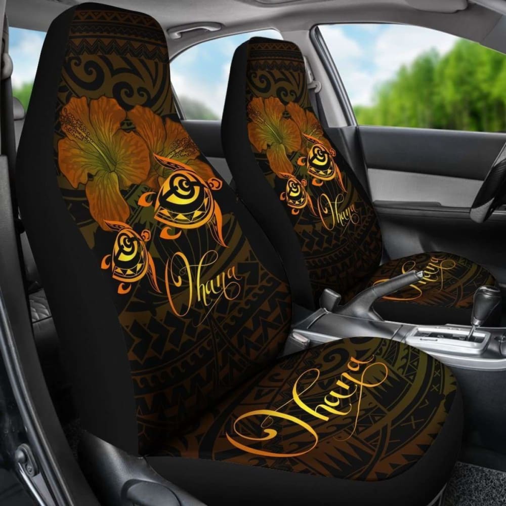 Hawaii Turtle Ohana Hibiscus Poly Car Seat Covers - Yellow - New Awesome
