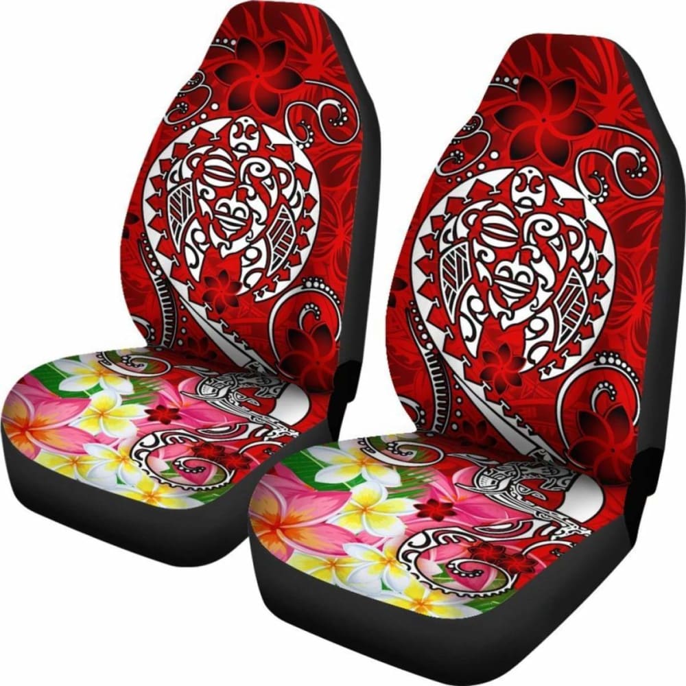 Polynesian Car Seat Covers - Turtle Plumeria Red Color -