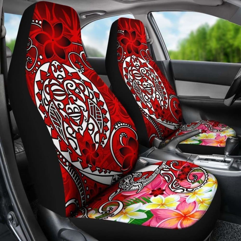 Polynesian Car Seat Covers - Turtle Plumeria Red Color -