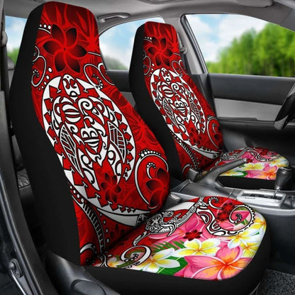 Polynesian Car Seat Covers - Turtle Plumeria Red Color -