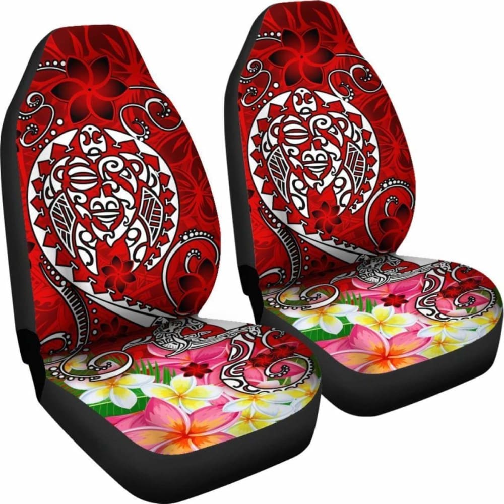 Polynesian Car Seat Covers - Turtle Plumeria Red Color -