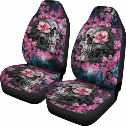 Set Of Beautiful Floral Sugar Skull Car Seat Covers