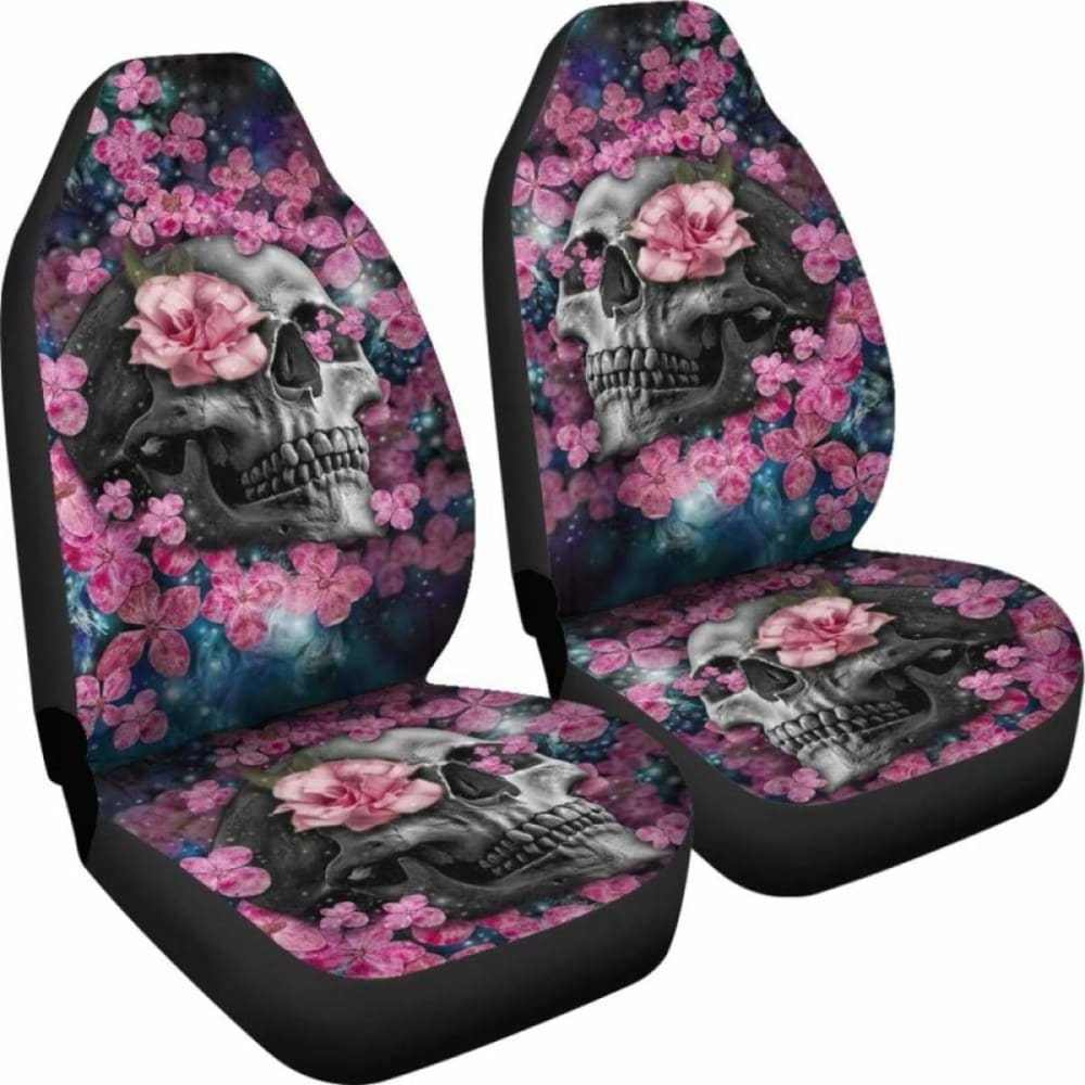 Set Of Beautiful Floral Sugar Skull Car Seat Covers