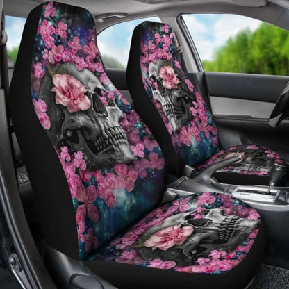 Set Of Beautiful Floral Sugar Skull Car Seat Covers