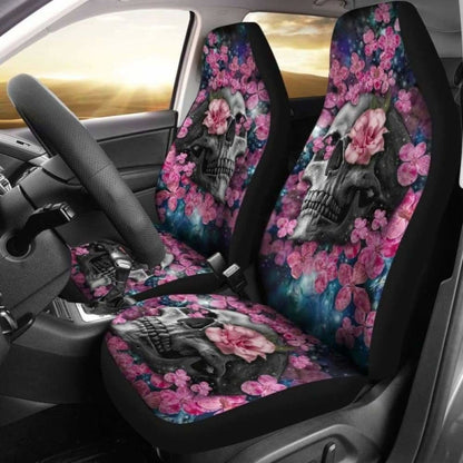 Set Of Beautiful Floral Sugar Skull Car Seat Covers