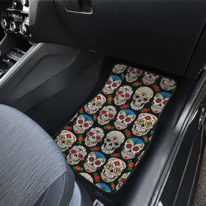 Set Pcs Floral Sugar Skull Day Of The Dead Skull Car Seat Covers