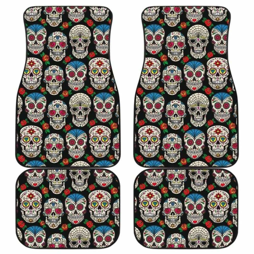 Set Pcs Floral Sugar Skull Day Of The Dead Skull Car Seat Covers