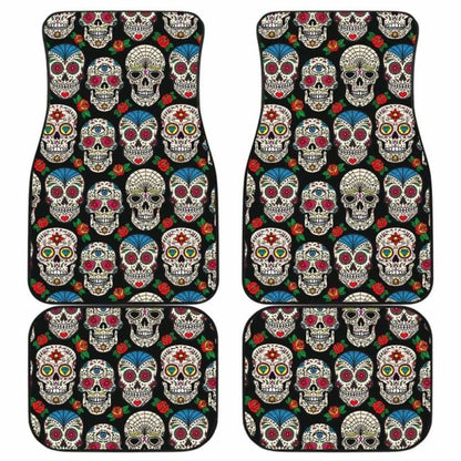 Set Pcs Floral Sugar Skull Day Of The Dead Skull Car Seat Covers