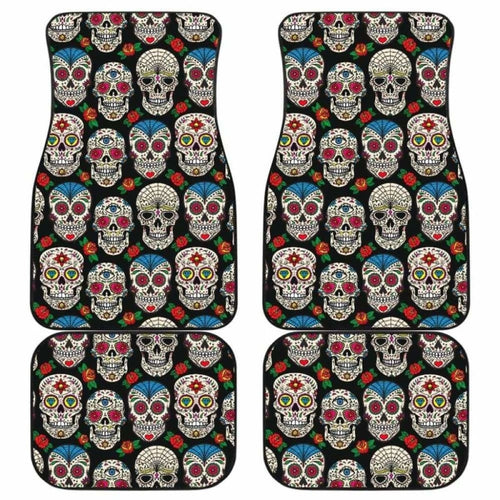 Set Pcs Floral Sugar Skull Day Of The Dead Skull Car Seat Covers