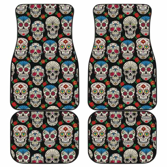 Set Pcs Floral Sugar Skull Day Of The Dead Skull Car Seat Covers