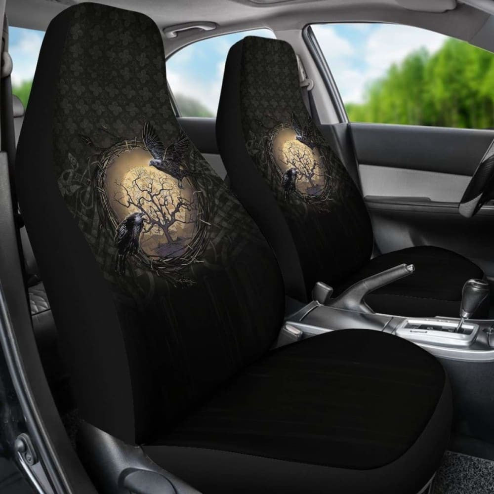 Viking Car Seat Covers, Odin'S Raven Tree Of Life Valknut Rune Circle