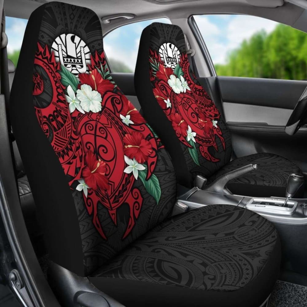 Tahiti Polynesian Car Seat - Coat Of Arms With Hibiscus And Sea Turtle (Red) - Amazing