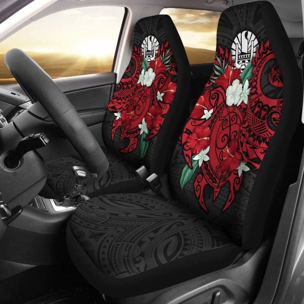 Tahiti Polynesian Car Seat - Coat Of Arms With Hibiscus And Sea Turtle (Red) - Amazing