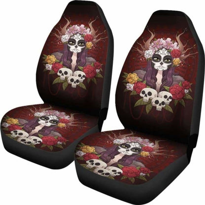 Set Of Day Of The Dead Sugar Skull Car Seat Covers