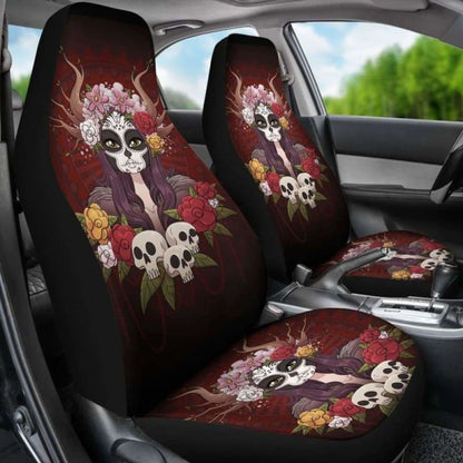 Set Of Day Of The Dead Sugar Skull Car Seat Covers