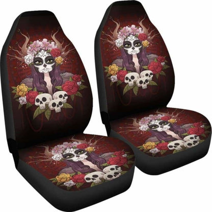 Set Of Day Of The Dead Sugar Skull Car Seat Covers
