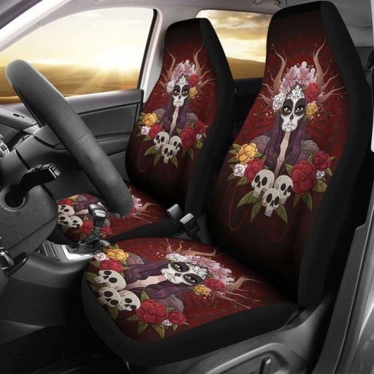 Set Of Day Of The Dead Sugar Skull Car Seat Covers