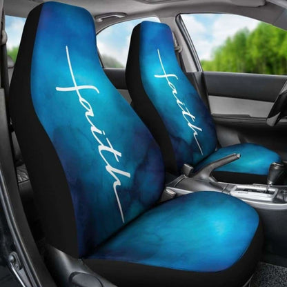 White Faith Word Cross On Blue Ombre Car Seat Covers Religious Christian Themed