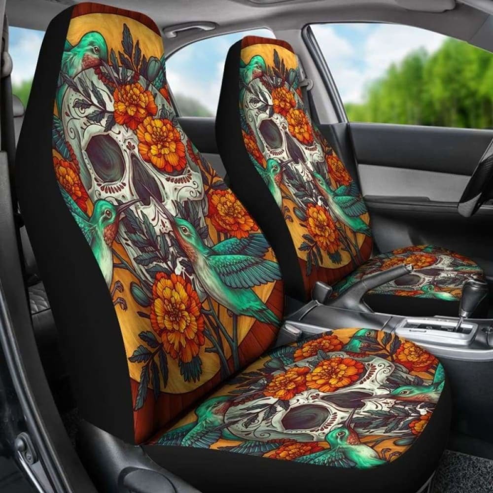 Set Of Beautiful Sugar Skull Car Seat Covers