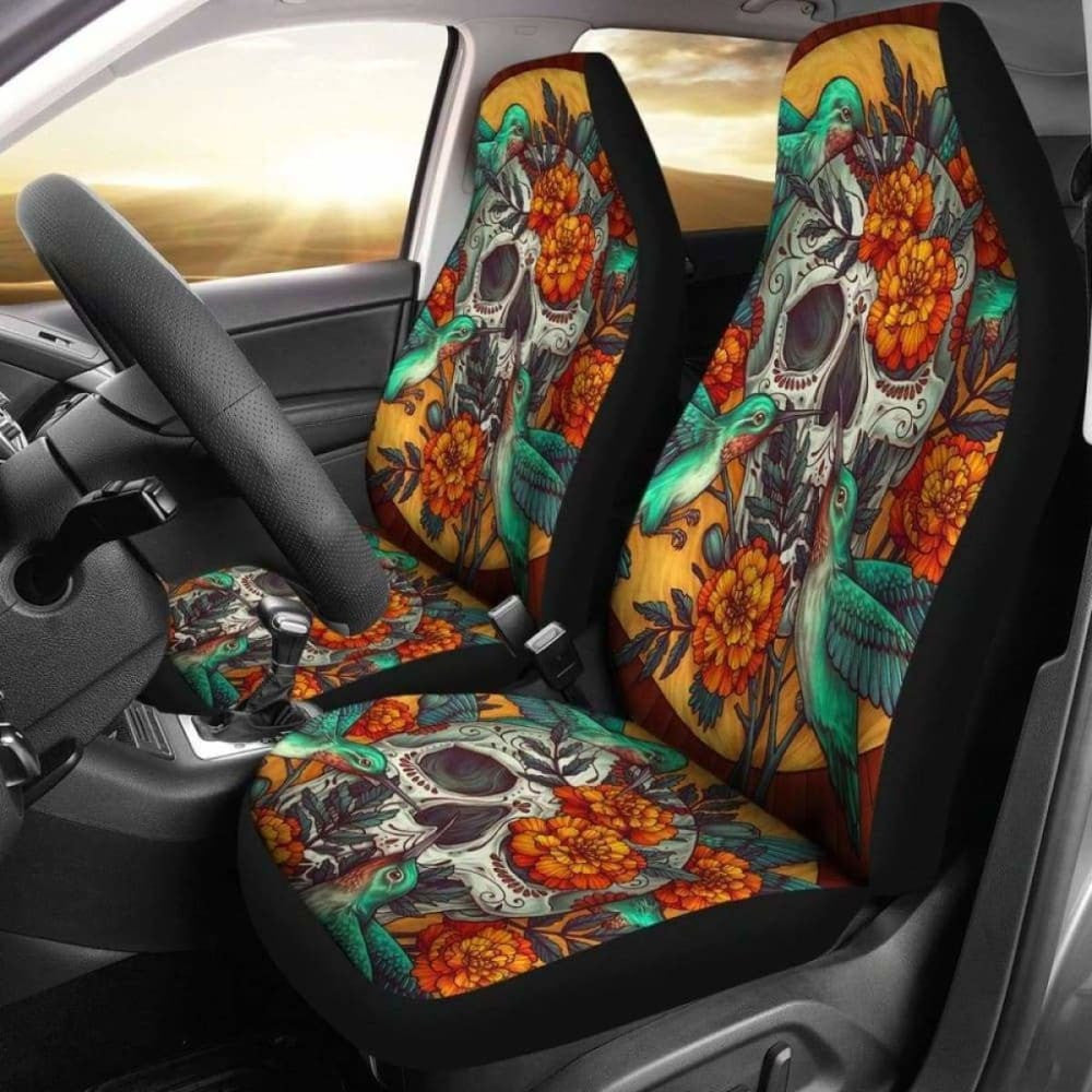 Set Of Beautiful Sugar Skull Car Seat Covers