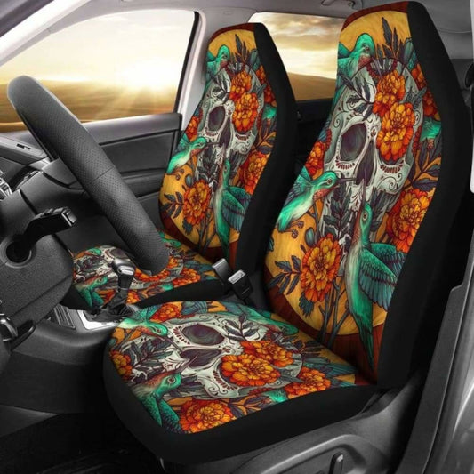 Set Of Beautiful Sugar Skull Car Seat Covers